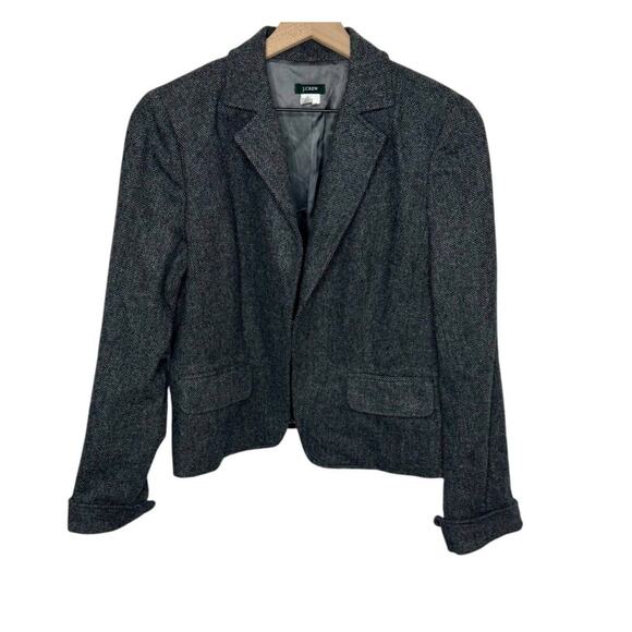 J. CREW Y2K Womens Size 12 Gray Herringbone Tweed Wool Ecole Blazer Jacket 96698 - Picture 1 of 15